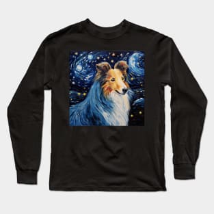 Rough Collie portrait painted in Starry Night style Long Sleeve T-Shirt